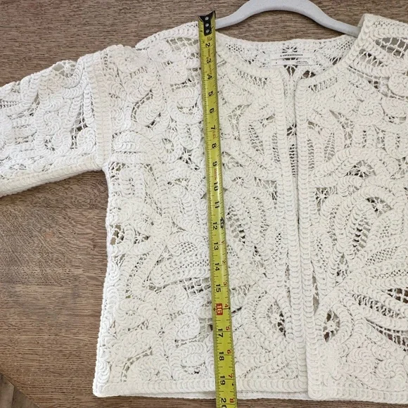 Anthropologie Open Front Crochet Lace Kimono Cropped Cardigan Jacket small - Picture 15 of 16